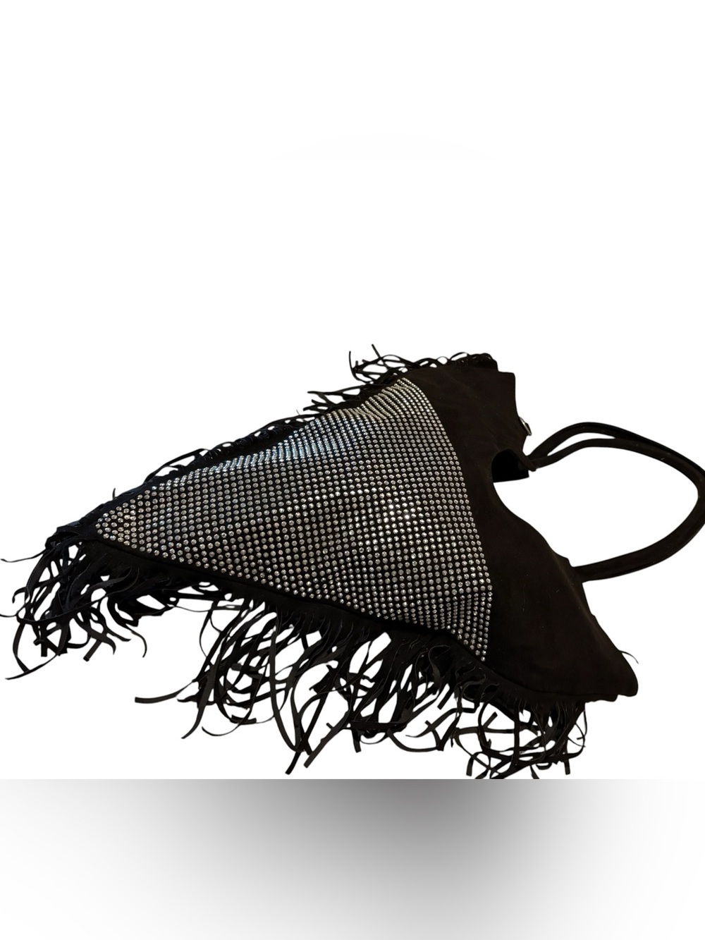 Fringe and Rhinestone Decor Triangle Shoulder Tote Bag. - Picture 5 of 8
